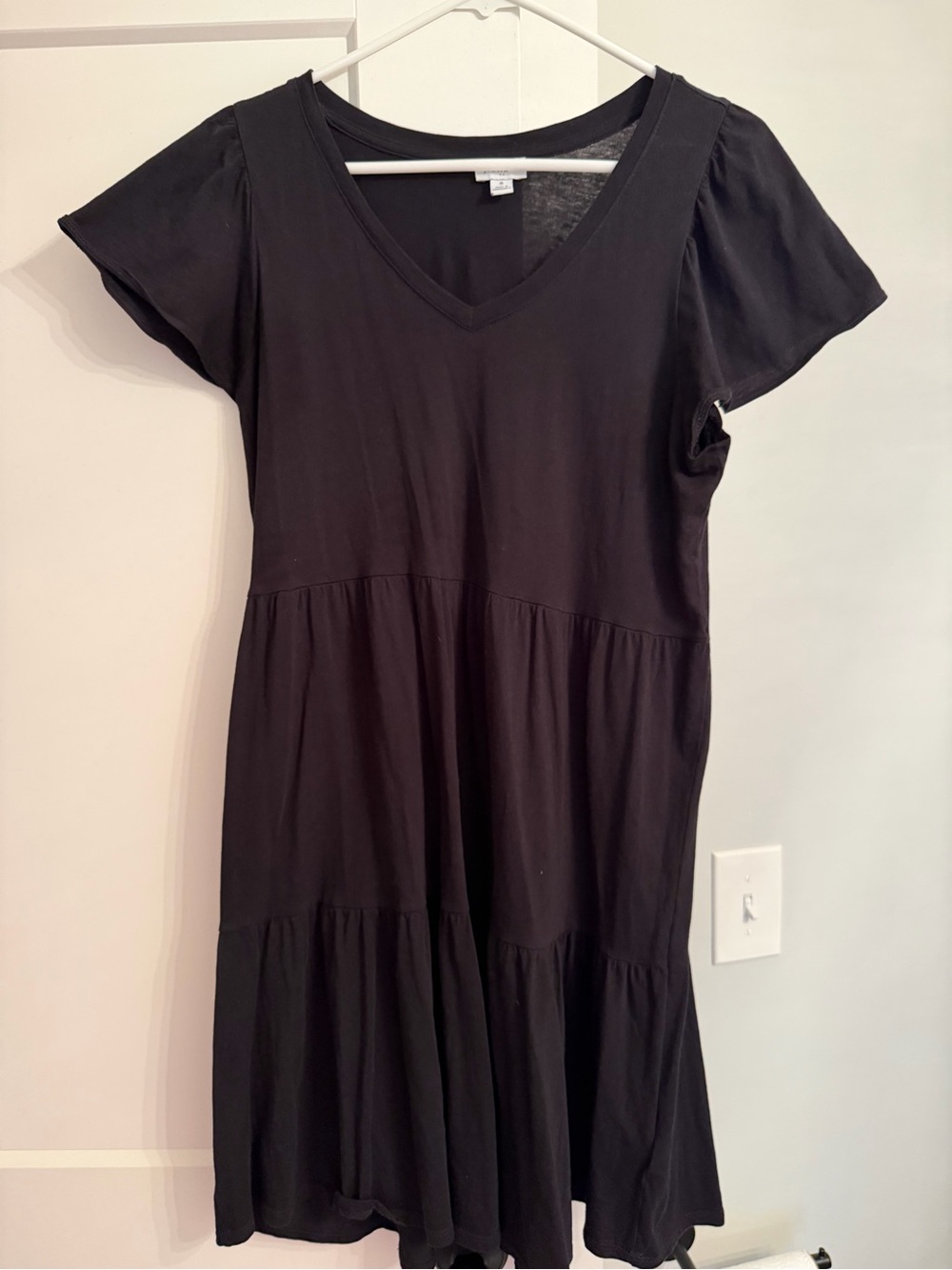 J. Crew Factory Black V-Neck Tiered Mini Dress
